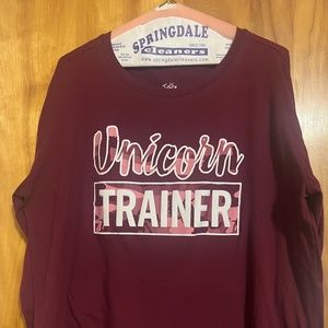 Justice Unicorn Trainer Camo Print Lettering Long Sleeve Girl Tee